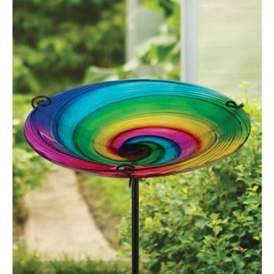 Piquet de bain et mangeoire en verre 25 po fait à la main pour jardin