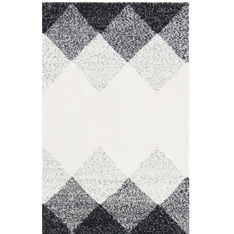 Stambaugh Flat Weave Wool/Cotton Geometric Rug in Black, Runner 2'3" x 9'