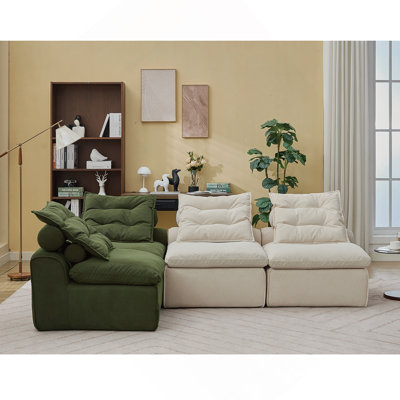 Versatile Modular Sofa With Corduroy Upholstery And Multiple Pillows For Relaxation