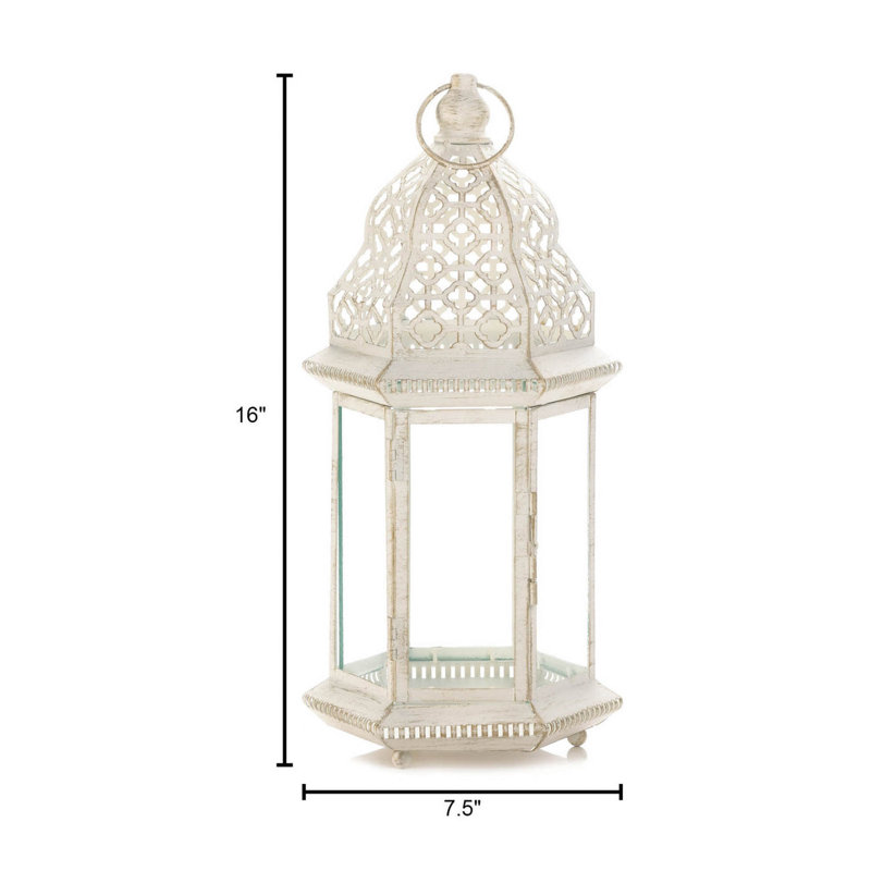 SUBLIME DISTRESSED WHITE LANTERN, 16'' H x 7'' W x 7.5'' D