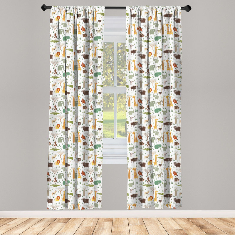 Cartoon Animal Semi-Sheer Rod Pocket Curtain Panels, 28" x 84"