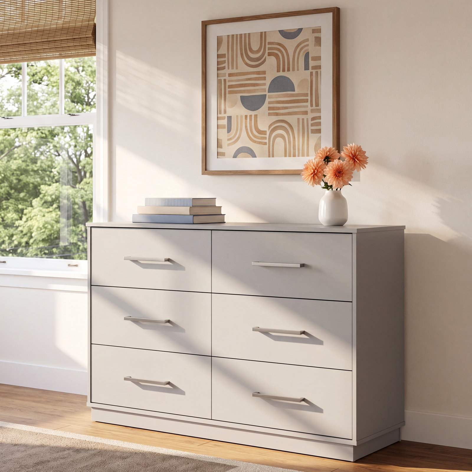 6-Drawer Double Dresser, Pebble Gray