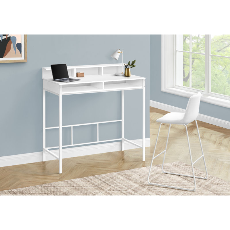Bureau d'ordinateur, bureau personnel, debout, tablettes de rangement, L 48 po, travail, ordinateur portable en métal stratifié, contemporain, moderne
