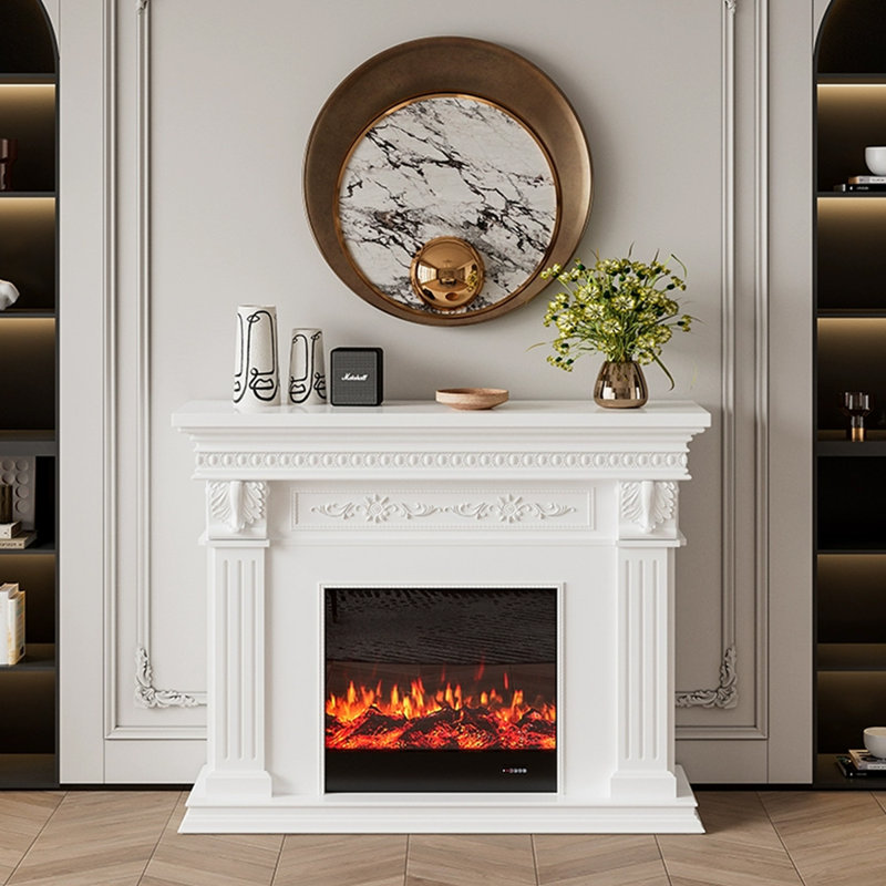 White Solid Wood Electric Fireplace, White