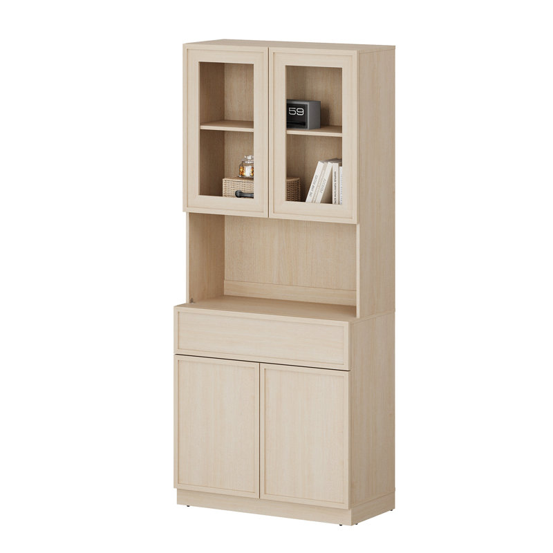 Buffet de 31,5 po de largeur avec portes en verre, tiroirs et tablettes réglables, armoire de rangement en verre de 72 po de hauteur pour la cuisine de la salle à manger