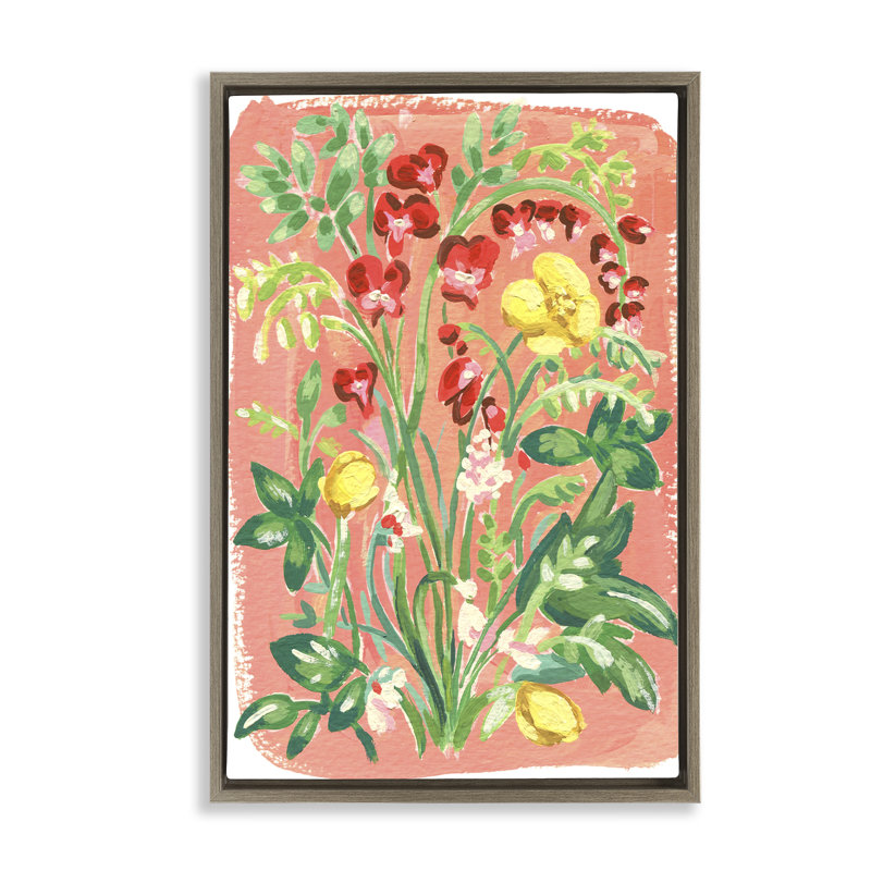 Cadre flottant Peachy Flower Arrangement, design par Hannah Moren, H 25 po x l 17 po, Cadre flottant orme Montalcino