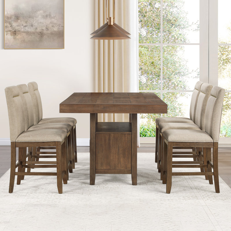 Ensemble de salle à manger Garland, 7 pièces : table, 6 chaises, Brun caramel / beige