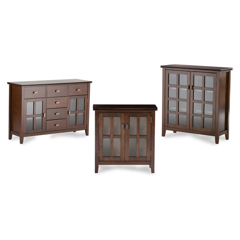 Russet Brown Solid Wood Low Storage Cabinet with Glass Doors