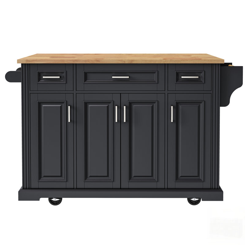 Spacious Kitchen Island With Drop Leaf, Rolling Cart On 4 Wheels, Ample Storage, And Embossed Texture For Modern Kitchens