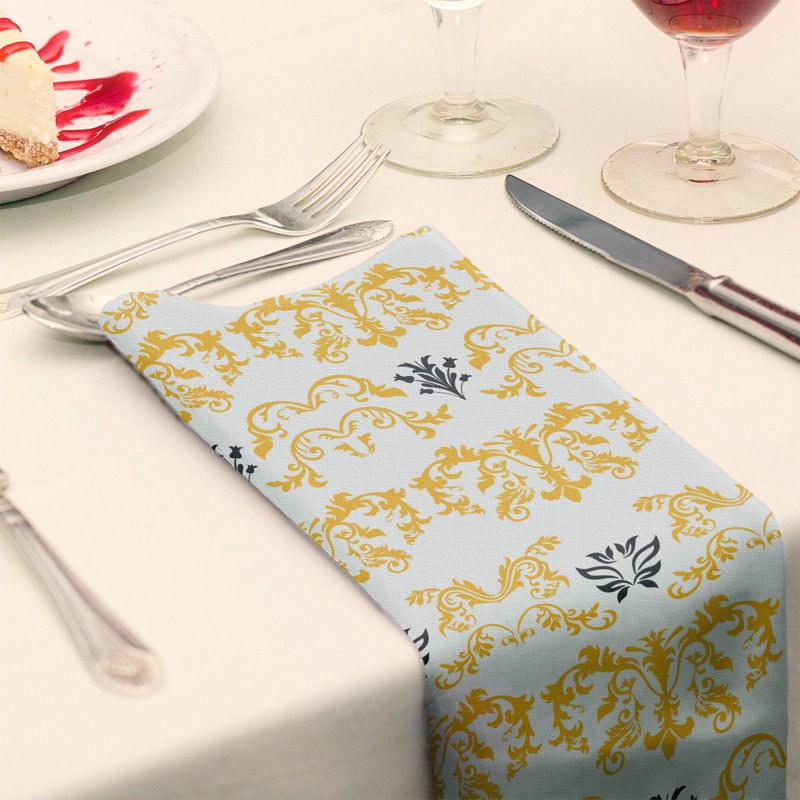 Damask Square Napkin, Gold/White/Black, Polyester, 22" W x 22" L