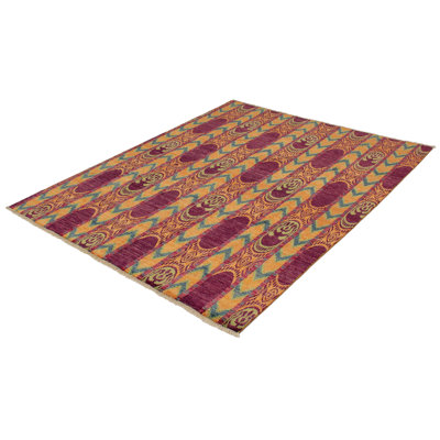 Tapis unique en laine noué à la main style Chobi des années 2010 de 7 pi 10 po x 9 pi 10 po mauve Kali