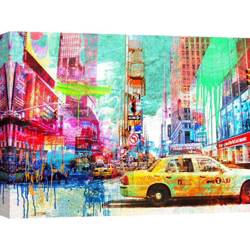 Taxis In Times Square 2.0 by Eric Chestier - Wrapped Canvas Print, 60cm H x 80cm W x 4cm D