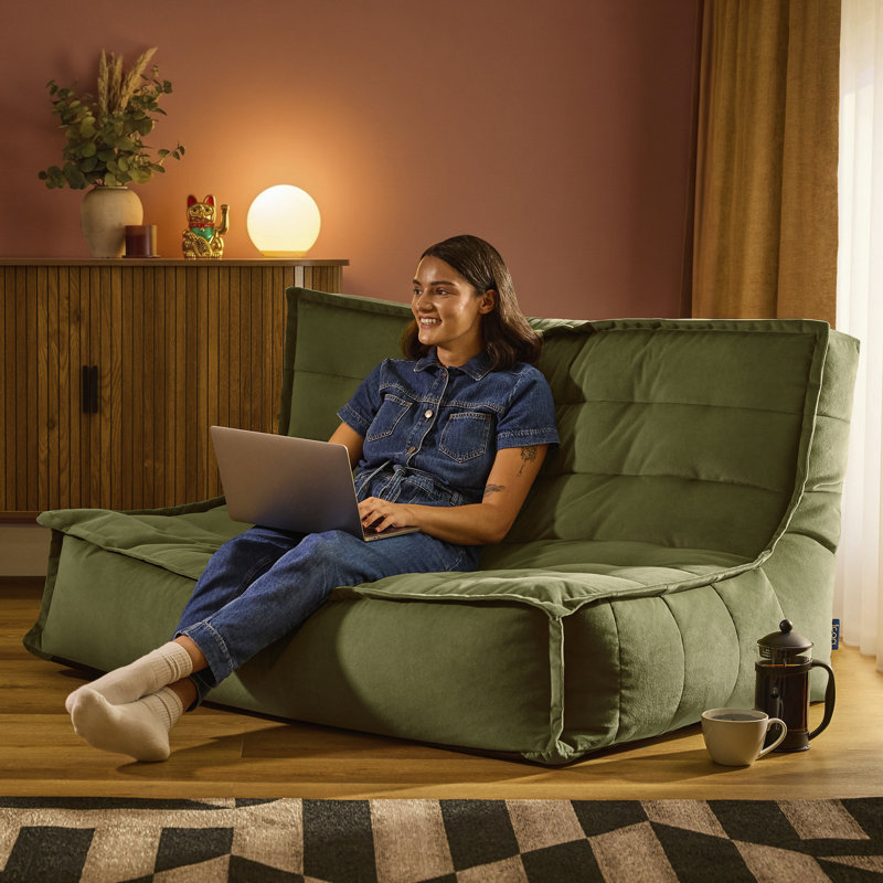 icon Kota  Velvet Sofa Bean Bag, Olive Green, Olive Green