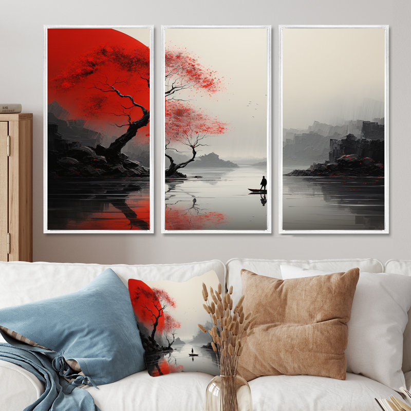 Ensemble de décorations murales japonaises japonaises sculptées Silence Valley, H 28 po x l 36 po x P 1 po