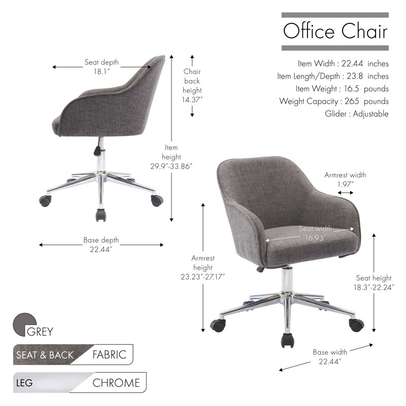 Amboy Fabric Office Chair with Chrome Base, Grey