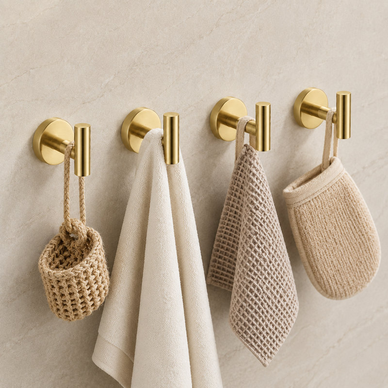 Crochets à serviettes muraux pour salle de bain, Or brossé, 2