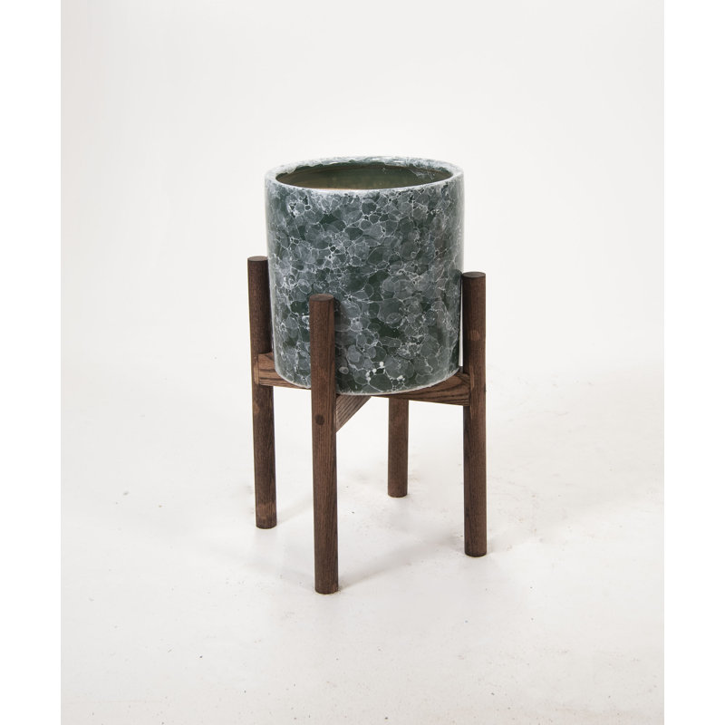 Levan Handmade Ceramic Pot Planter, Green Marble/Honey