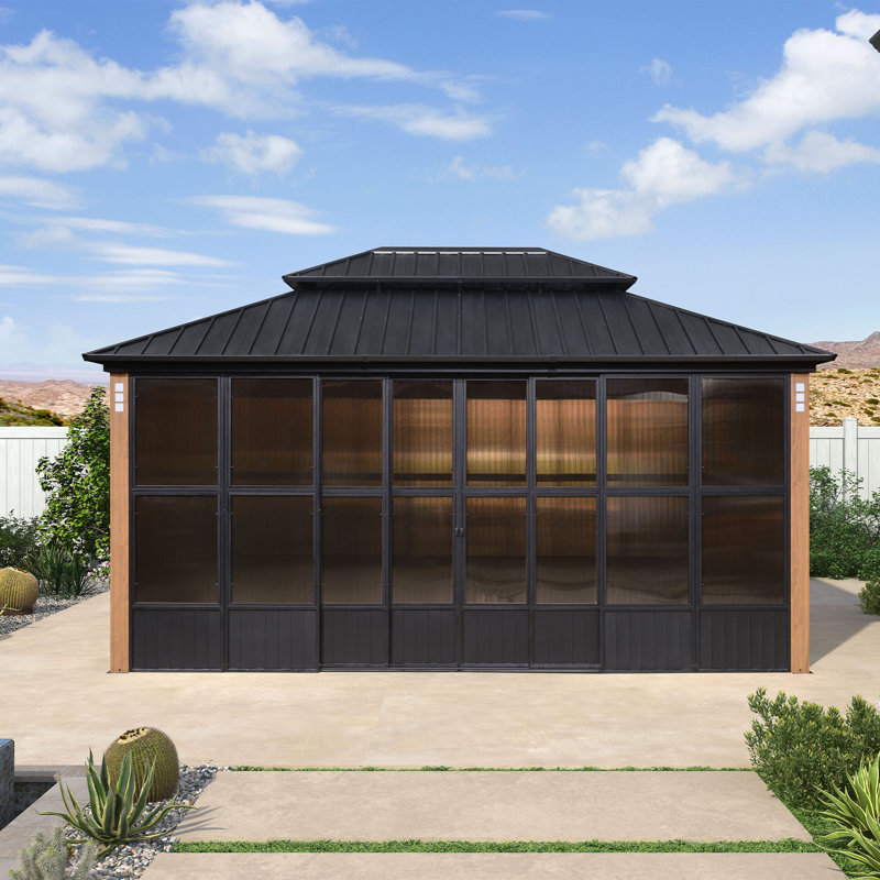 PURPLE LEAF 16 Ft. W x 12 Ft. D Aluminum Gazebo Outdoor Screen House Aluminum Solarium Backyard Sun Room