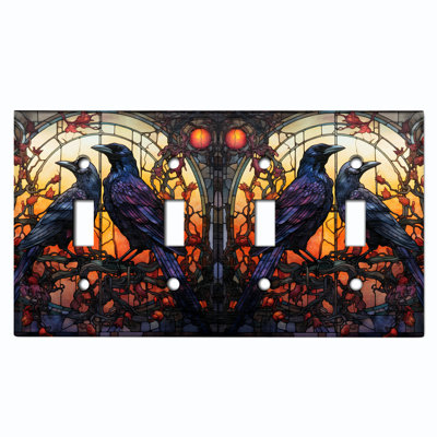 Halloween Spooky Raven Birds Christmas Festive Tree Lights 4 - Gang Toggle Light Switch Standard Wall Plate