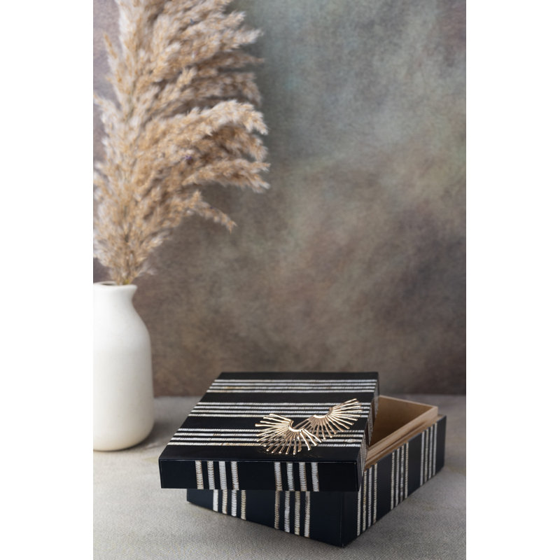 Medium Black Resin Box, 3" H x 8" W x 6" D