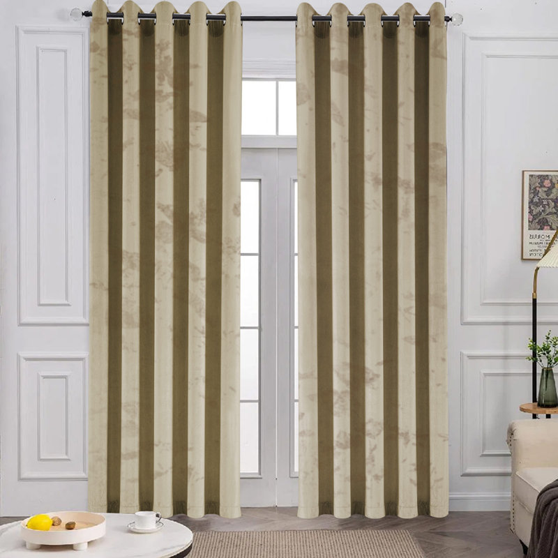 Pownal Crushed Velvet Eyelet Sheer Living Room Curtains, Beige, 168 x 137cm