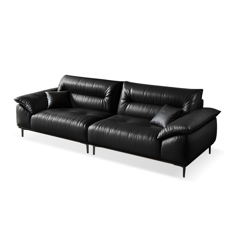 Canapé modulaire noir en cuir véritable, Noir
