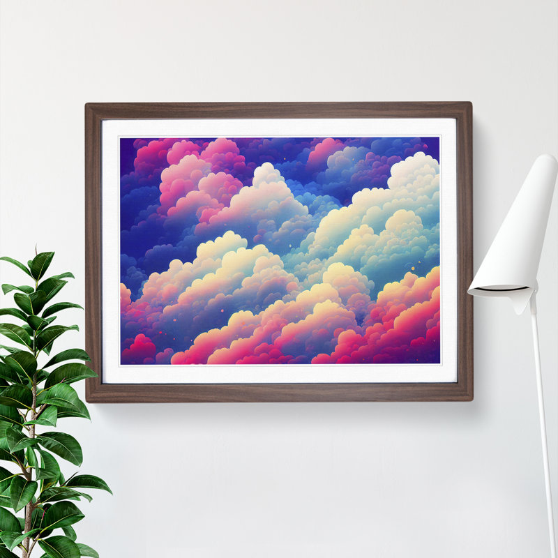 Fluffy Clouds Vol.2 - Single Picture Frame Painting, 34cm H x 46cm W x 2cm D, Walnut
