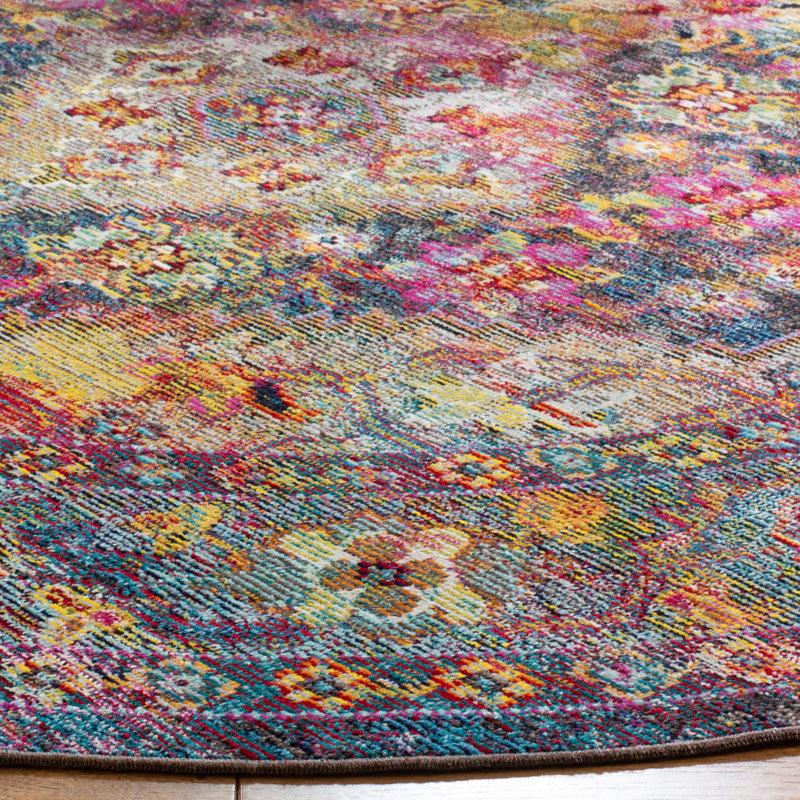 Tapis oriental jaune / rose Myia, Rond 7 pi