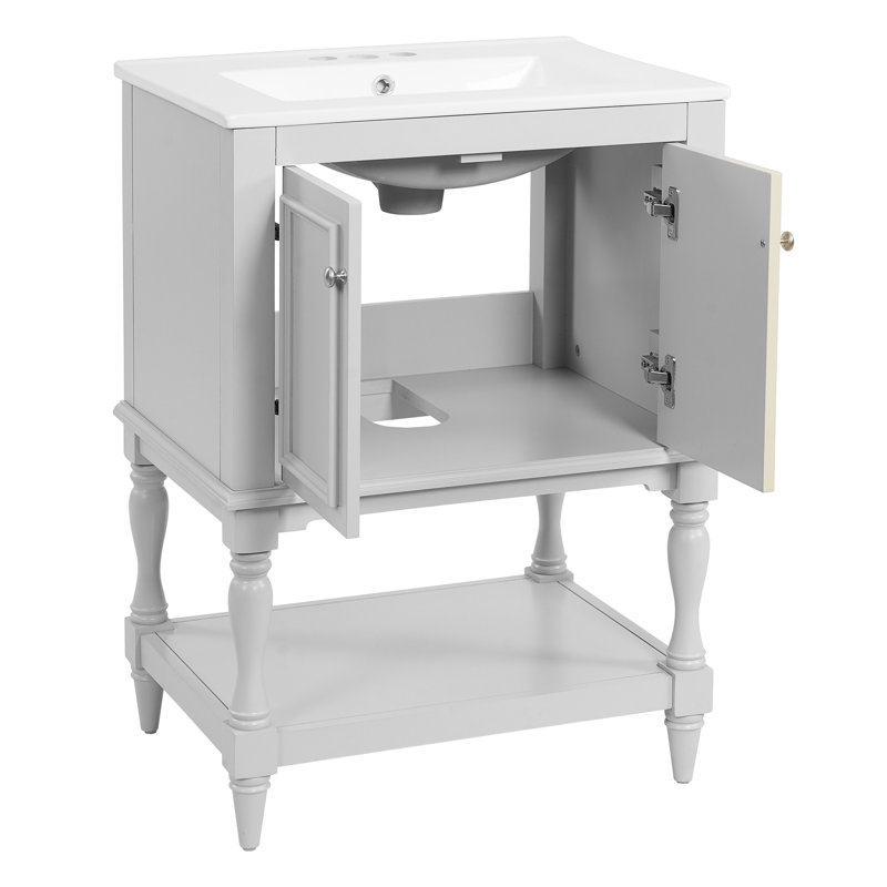 Meuble-lavabo de luxe 24 po avec comptoir en céramique 24 po, Blanc