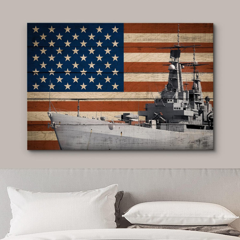 Drapeau américain sur bois, impression sur toile, H 32 po x l 48 po x P 1,5 po