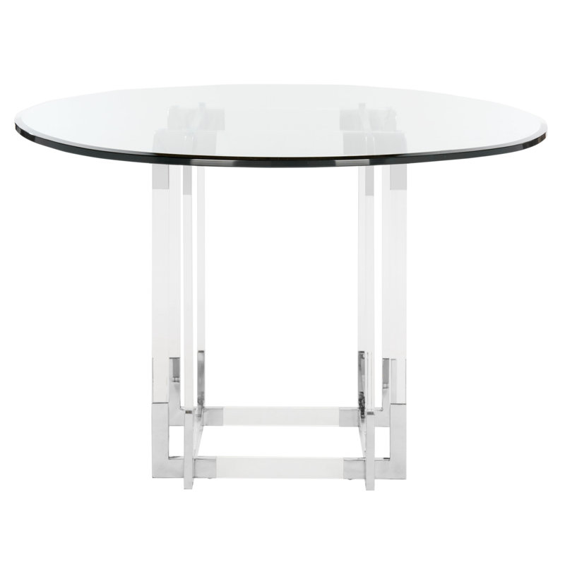 Round Glass Top Dining Table, Silver, 30" H x 42" L x 42" W