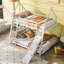 Lit superposé simple au-dessus de la grande maison avec filet d'amusement et rampe d'escalade, blanc
