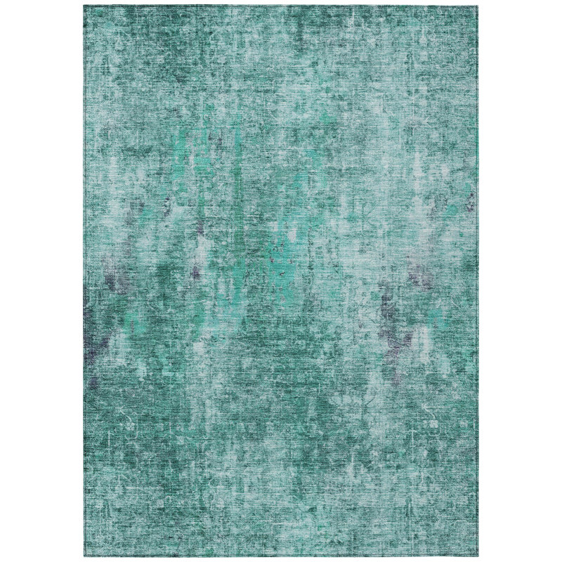 3' X 5' Teal Blue Green And Gray Abstract Washable Indoor Outdoor Area Rug