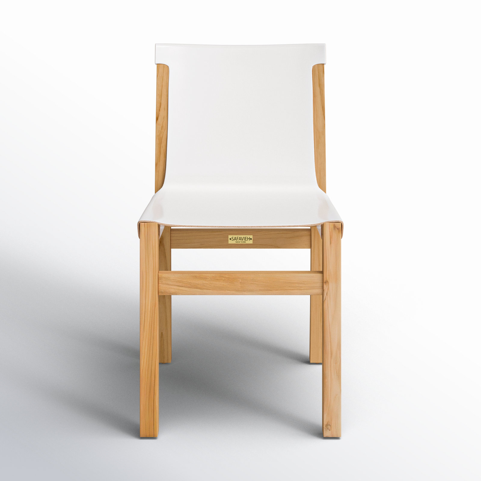 Cambell Teak Side Chair, White Faux Leather