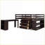 Lit mezzanine double en bois de pin / panneau de fibres à densité moyenne / contreplaqué avec bureau roulant Rangement - sans sommier - espresso / gris / blanc-485827225
