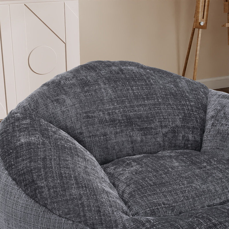 Fauteuil à billes rembourré avec repose-pieds, Chenille noir