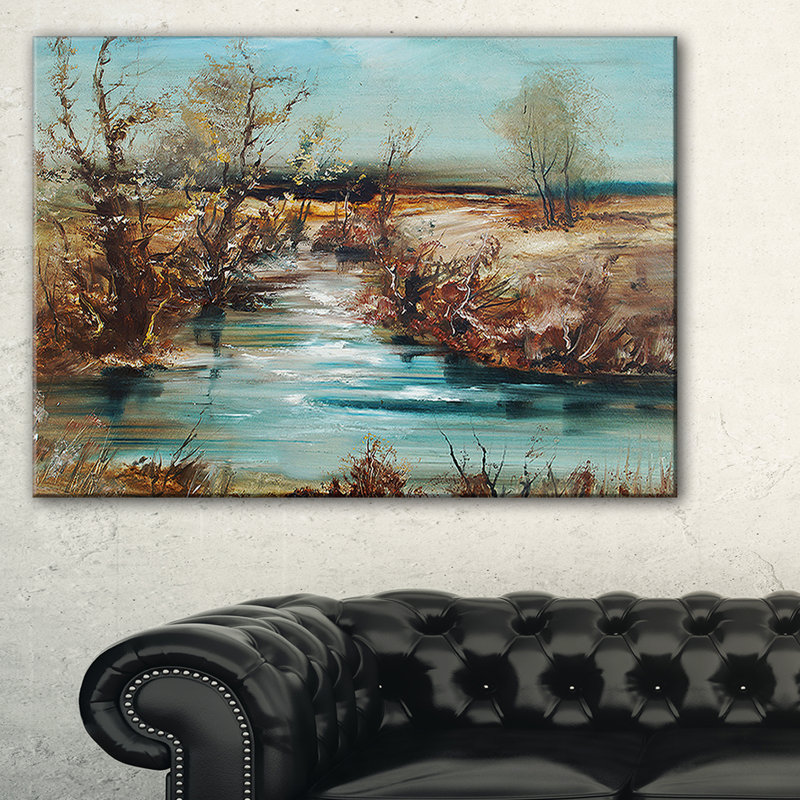 «Trees and Creek», peinture à l'huile sur toile tendue, H 30 po x l 40 po x P 1 po