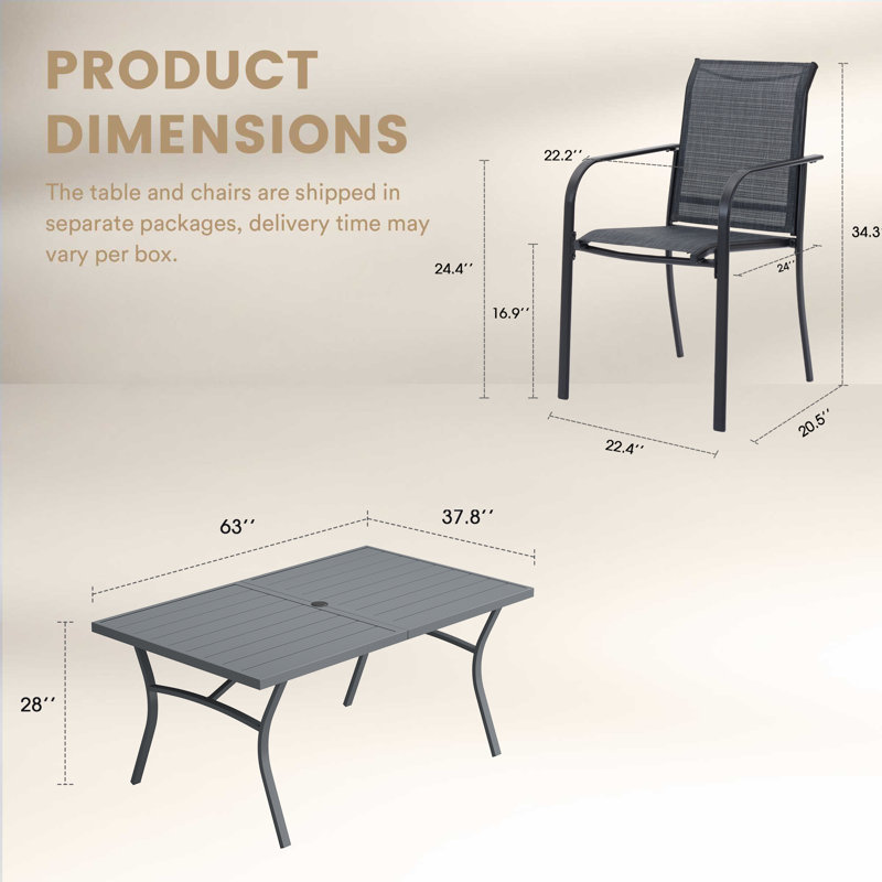 Ensemble repas pour 6 personnes avec table rectangulaire, Gris