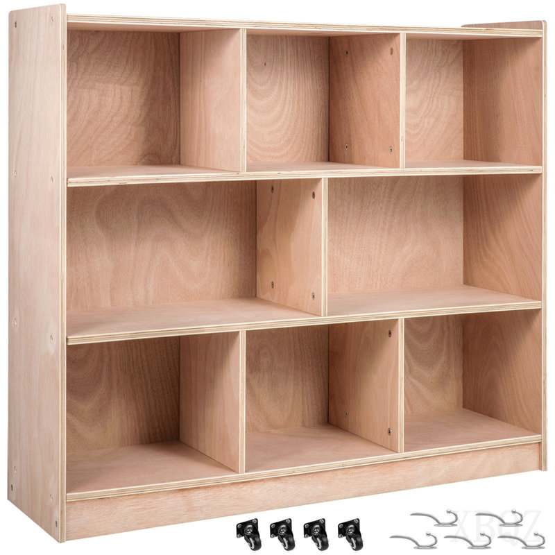 Armoire de rangement pour salle de classe en contreplaqué à 8 sections avec tablettes de rangement préscolaires de 36 pouces de hauteur avec roulettes