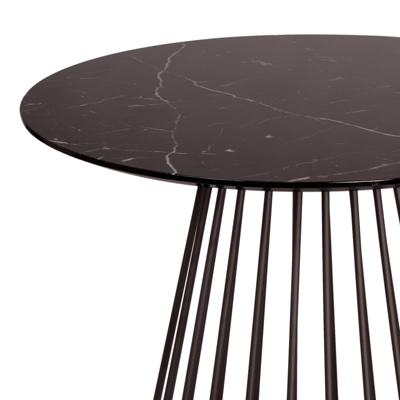Carpenter Pedestal Marble Dining Table With Birdcage Style Legs, Beige/Grey, Black, 75cm H x 80cm W x 80cm D  