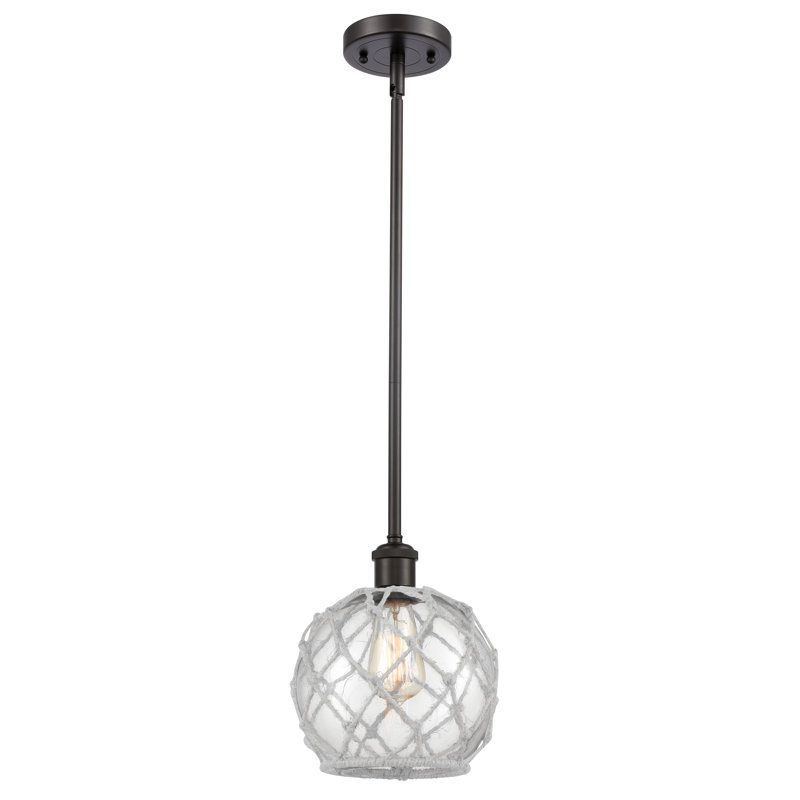 Luminaire suspendu sphère 1 lumière Tobey, H 10 pi x l 8 po x P 8 po, Transparent/blanc, Bronze huilé