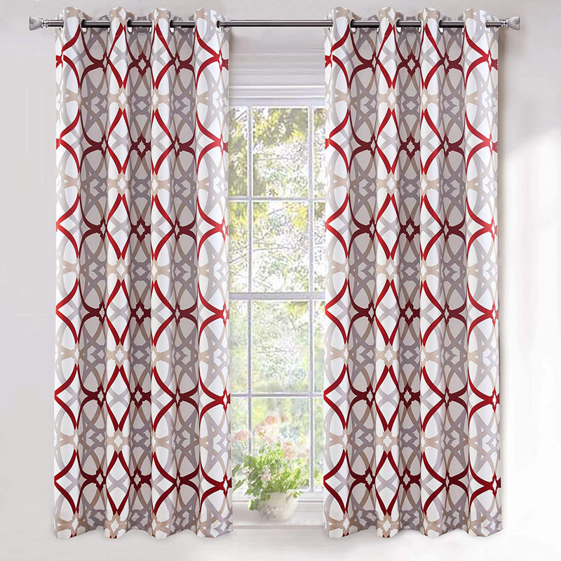 Rideaux occultant géométrique Hamble, Rouge / Gris, L 52 po x L 84 po