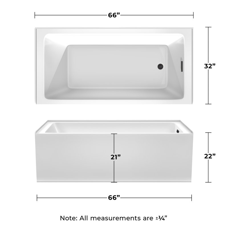 Grayley 66'' x 32'' Soaking Acrylic Bathtub, Right, Matte Black