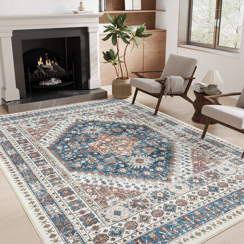 Machine Washable Oriental Floral Non Slip Indoor Area Rug, Rectangle 243.8cm x 304.8cm, Beige
