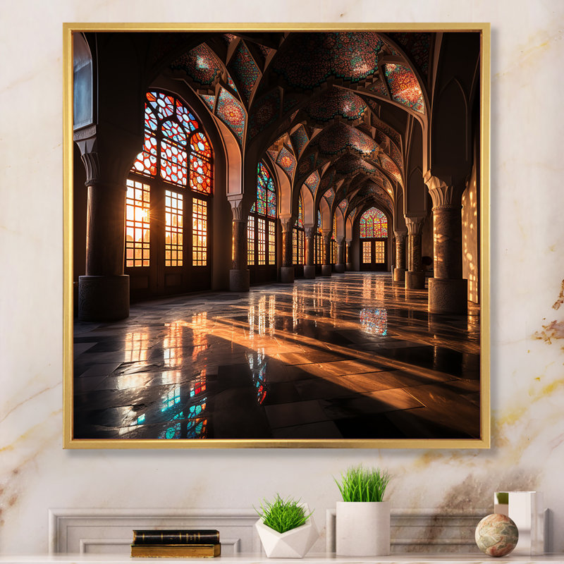 «Nasir Al Mulk Mosque», art mural, Cadre flottant doré, H 36 po x l 36 po x P 1,5 po