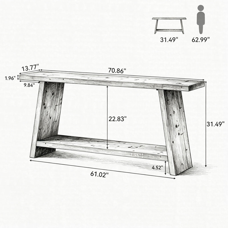 Console en bois massif 70,9 po, table de ferme à 2 niveaux avec canapé, table de rangement pour le vestibule, Marron foncé