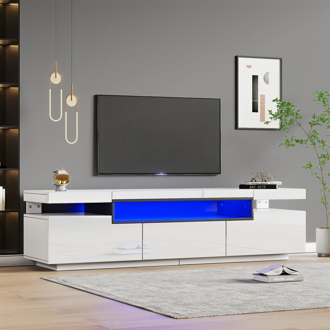 High Gloss TV Stand For 70-Inch TV With LED, Drawers & Storage - 160Cm Cabinet For Living Room