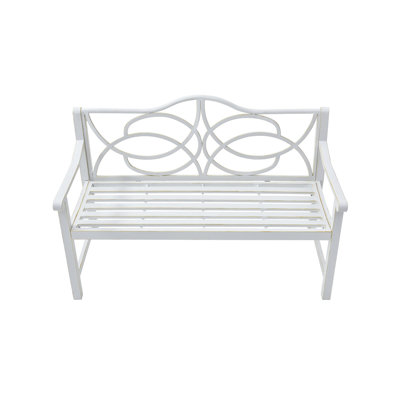 Garden Patio Bench In White - Heavy Duty Metal Frame With Back & Arm Rests, Rust , Protected, Accommodates 2-3, Easy To Assemble Modern Armrest, , Rust-, 2-3 People, Assembly