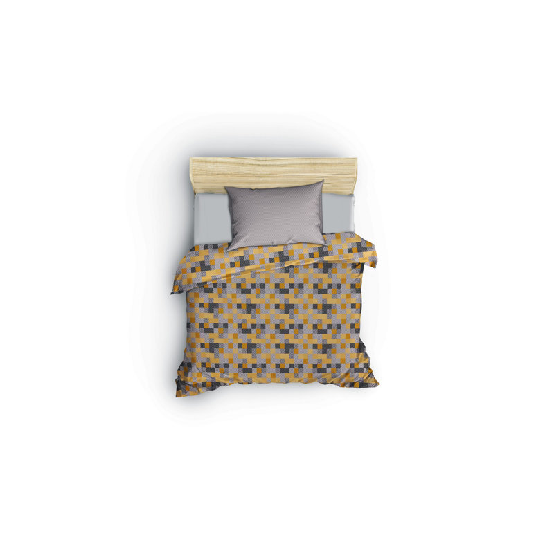 Karle Yellow/Grey 100% Cotton Duvet Cover Set, 135 x 200 cm - 1 Pillowcase 50 x 60 cm