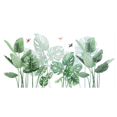 Nordic Tropical Green Leaf Wall Decals, Peel & Stick Removable Plant Wall Sticker